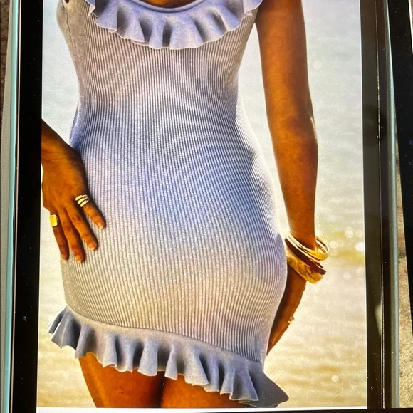 Size M.    Light Blue Ruffled Mini Dress - Picture 2 of 8